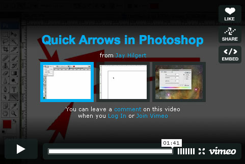 The BittBox site has a nice quick and easy video tutorial that will show you how to make arrows in Photoshop using the line tool, and explains the added benefits of using this tool over the shapes tool. 