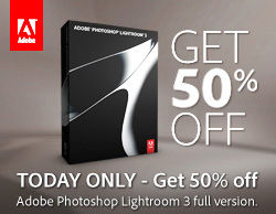 save 50% off the standard price of Adobe Photoshop Lightroom 3